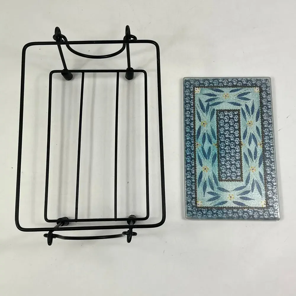 Temptations Old World Blue Glass Trivet & Metal Rack Set 8.5